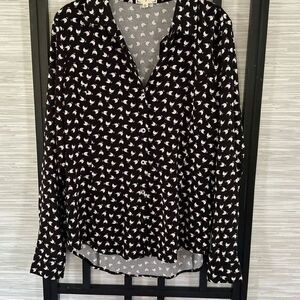 Cloth & Portrait chicken print hen print black-and-white blouse button down long